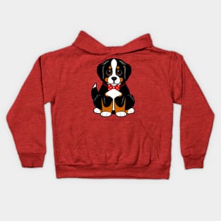 Cute Bernese Mountain Dog Puppy in a Bowtie Kids Hoodie